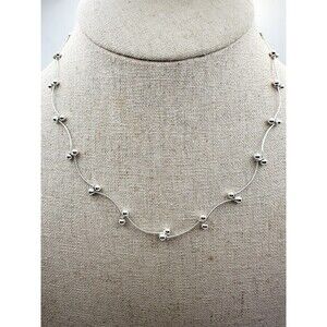 IBB Italy 925 Sterling Silver Wavy Bar & Bead Station Necklace 16”